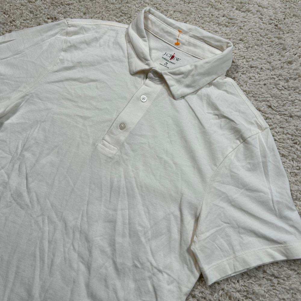 J Crew Polo Shirt Medium WhiteSueded Jersey Slim Fit BW393 Cotton Short Sleeve